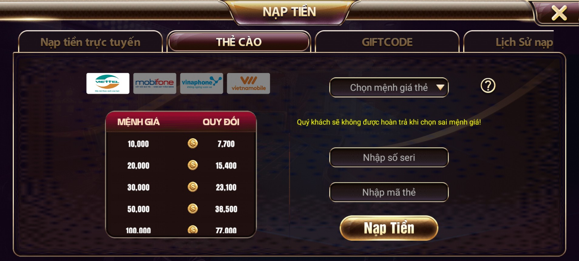 cách thức giao dịch tại cổng game