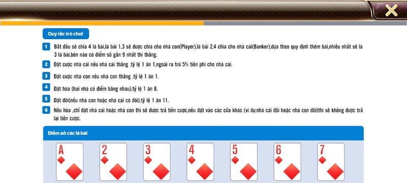 luật chơi game baccarat tdtc