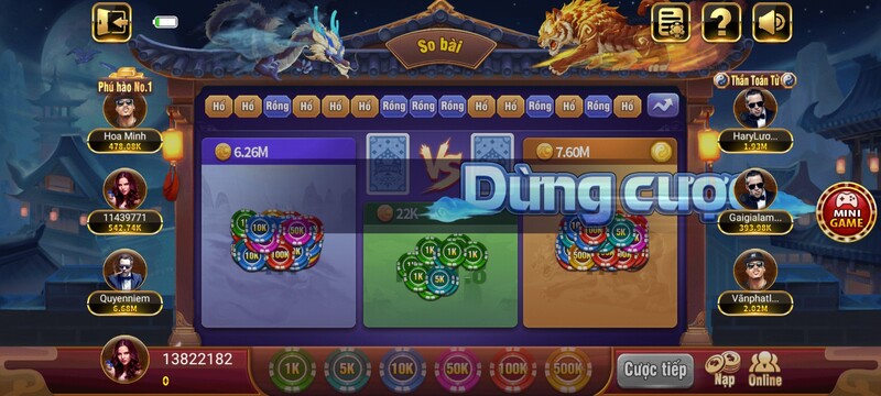 sảnh game bài long hổ tdtc